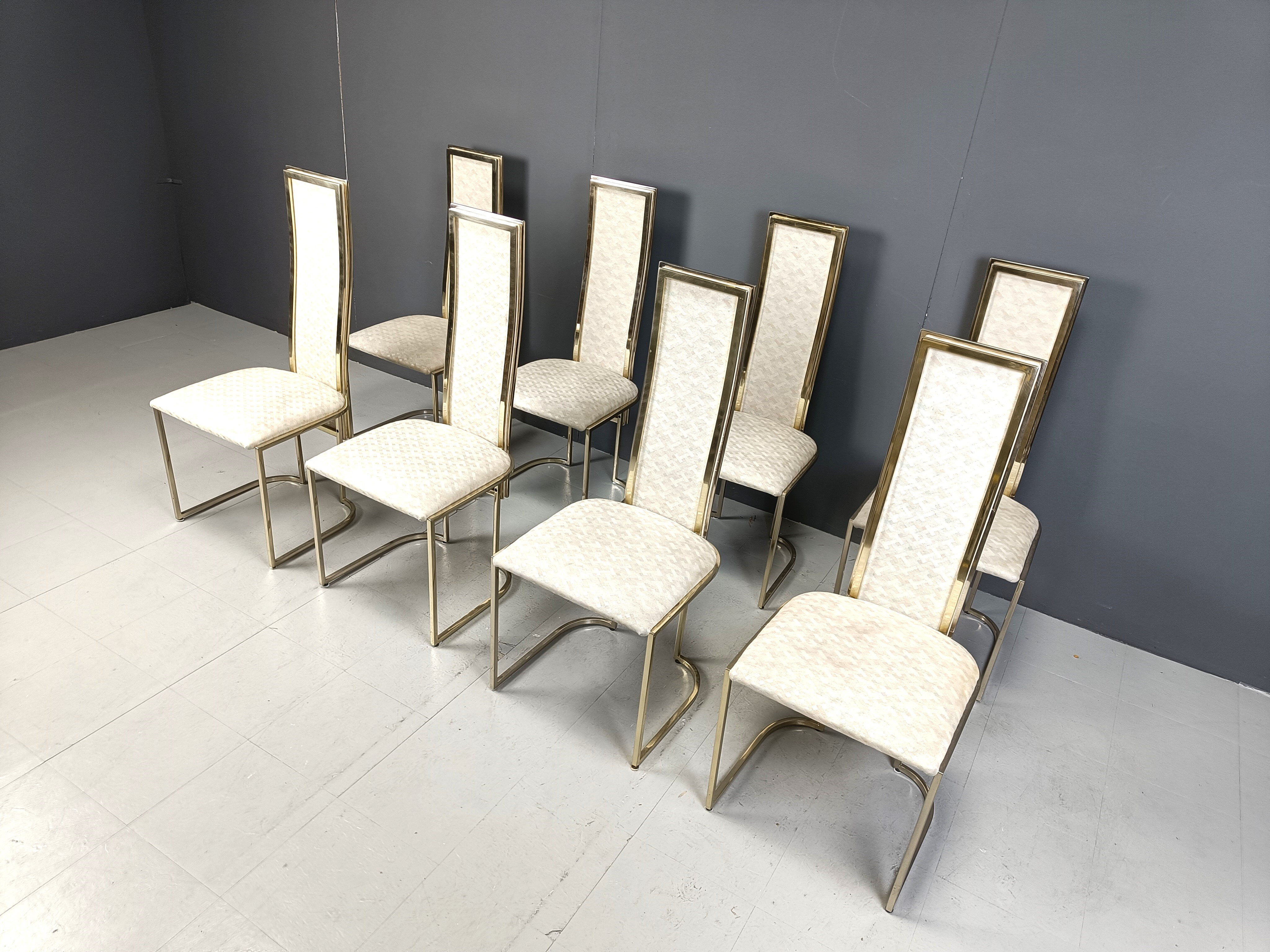 Vintage brass dining chairs by Belgo Chrom, 1970s - set of 8