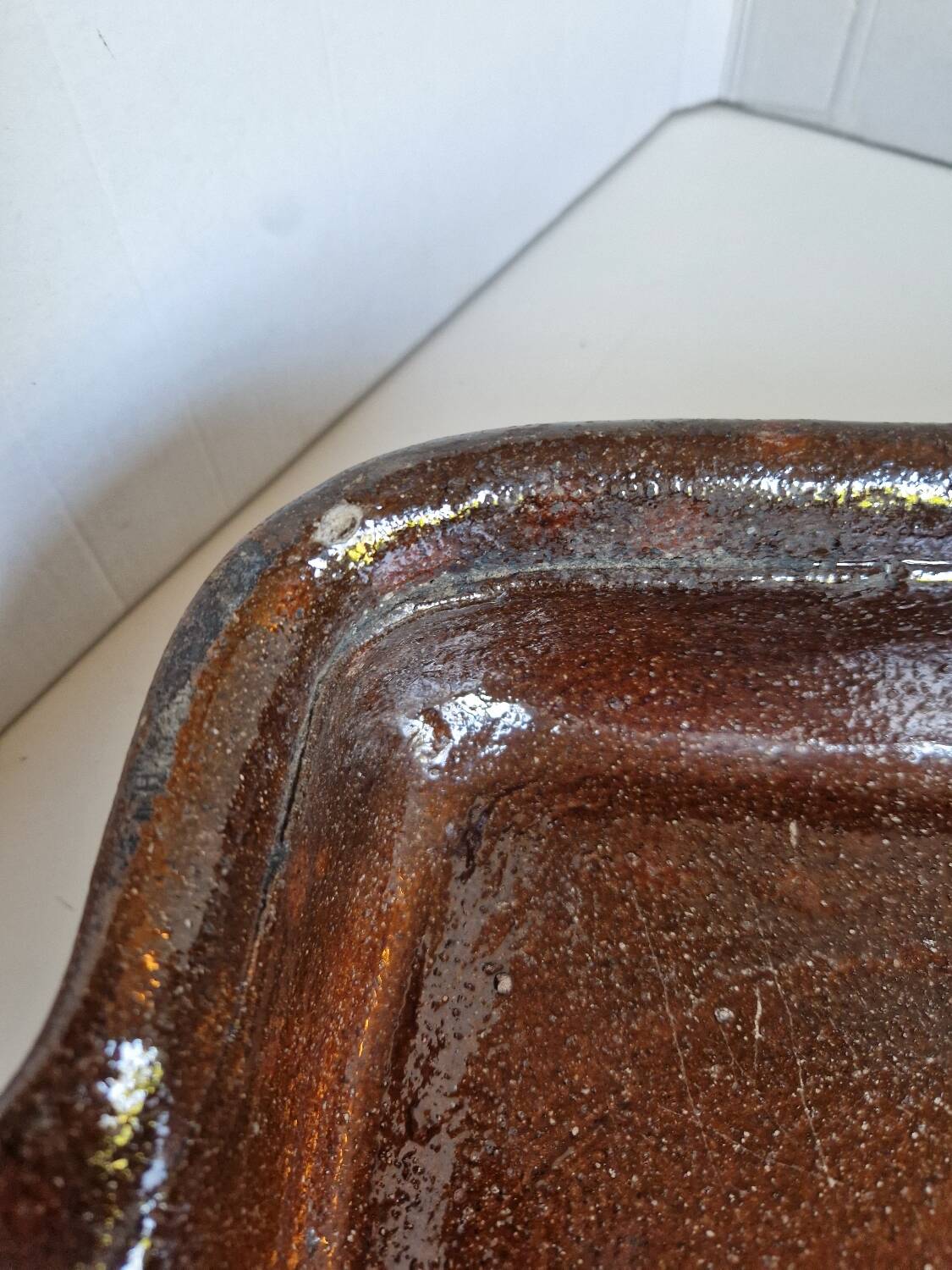 Ancien Plat À Jus Lechefrite 19e Terre Cuite Vernissée Art Populaire