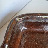 Ancien Plat À Jus Lechefrite 19e Terre Cuite Vernissée Art Populaire