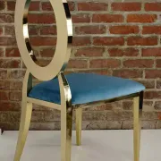 Chaise doré et assise velours turquoise