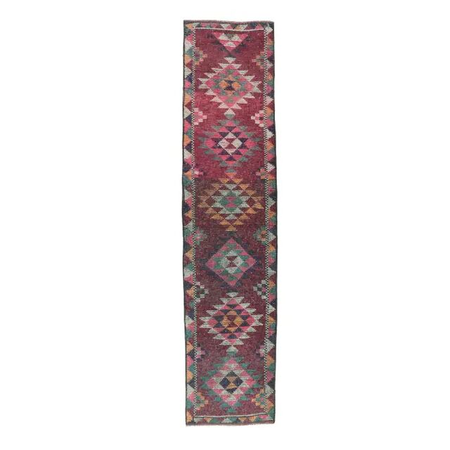 Vintage Turkish Hand-Knotted Pink Runner 75x332