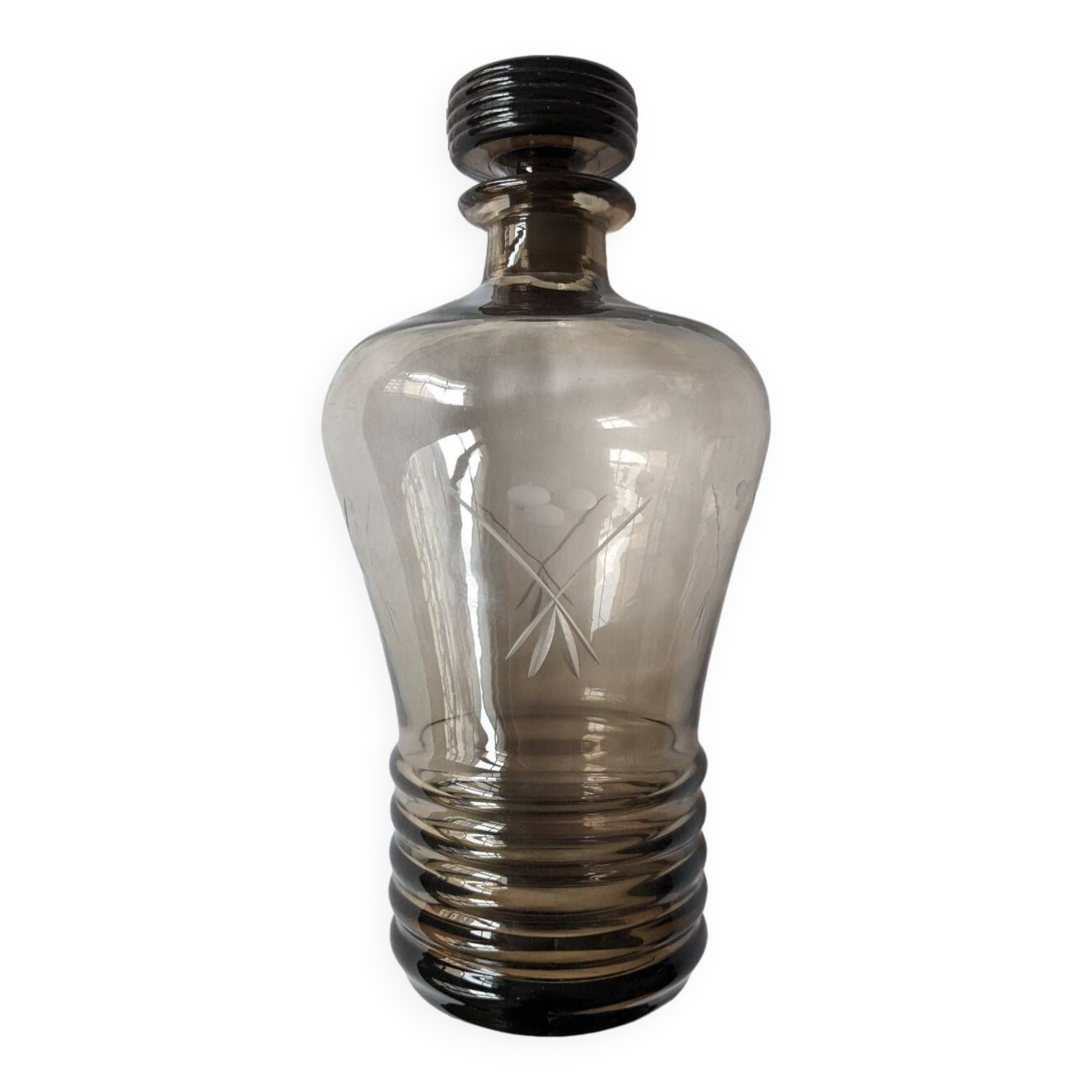Engraved smoked glass carafe