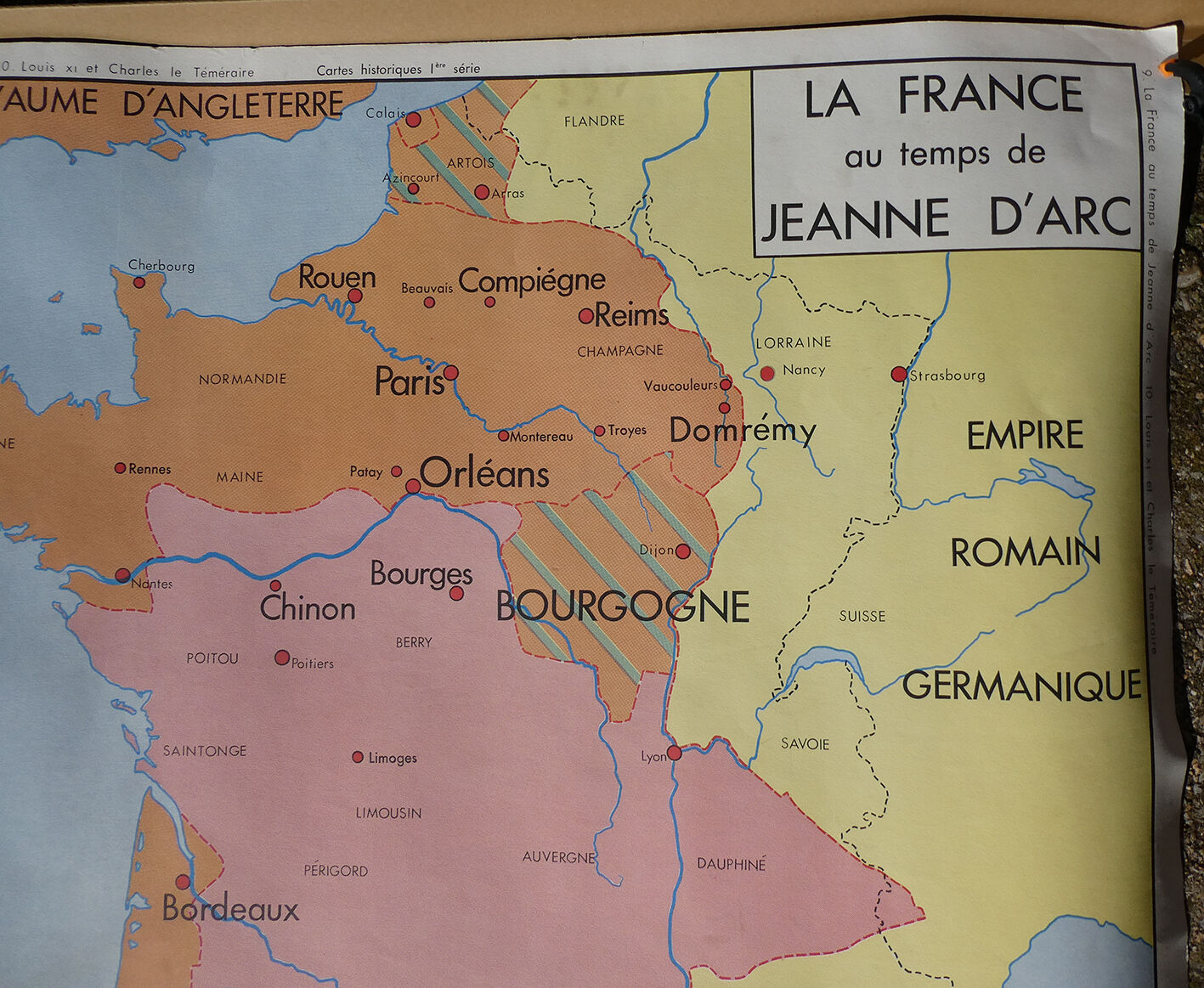 Rossignol school poster historic map No.9 - 10 Jeanne D'Arc and Louis XI