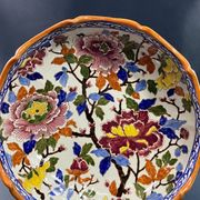 Deep dish, centerpiece, melonnière bowl in Gien earthenware, Peonies decor