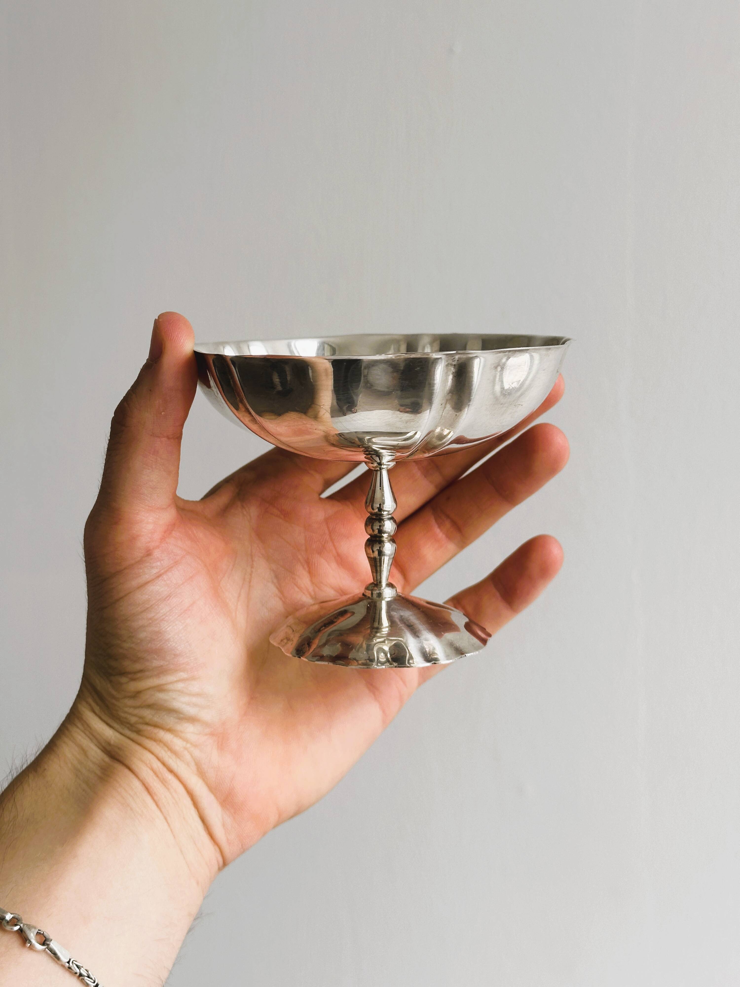 Set of 6 large antique stainless steel bowls