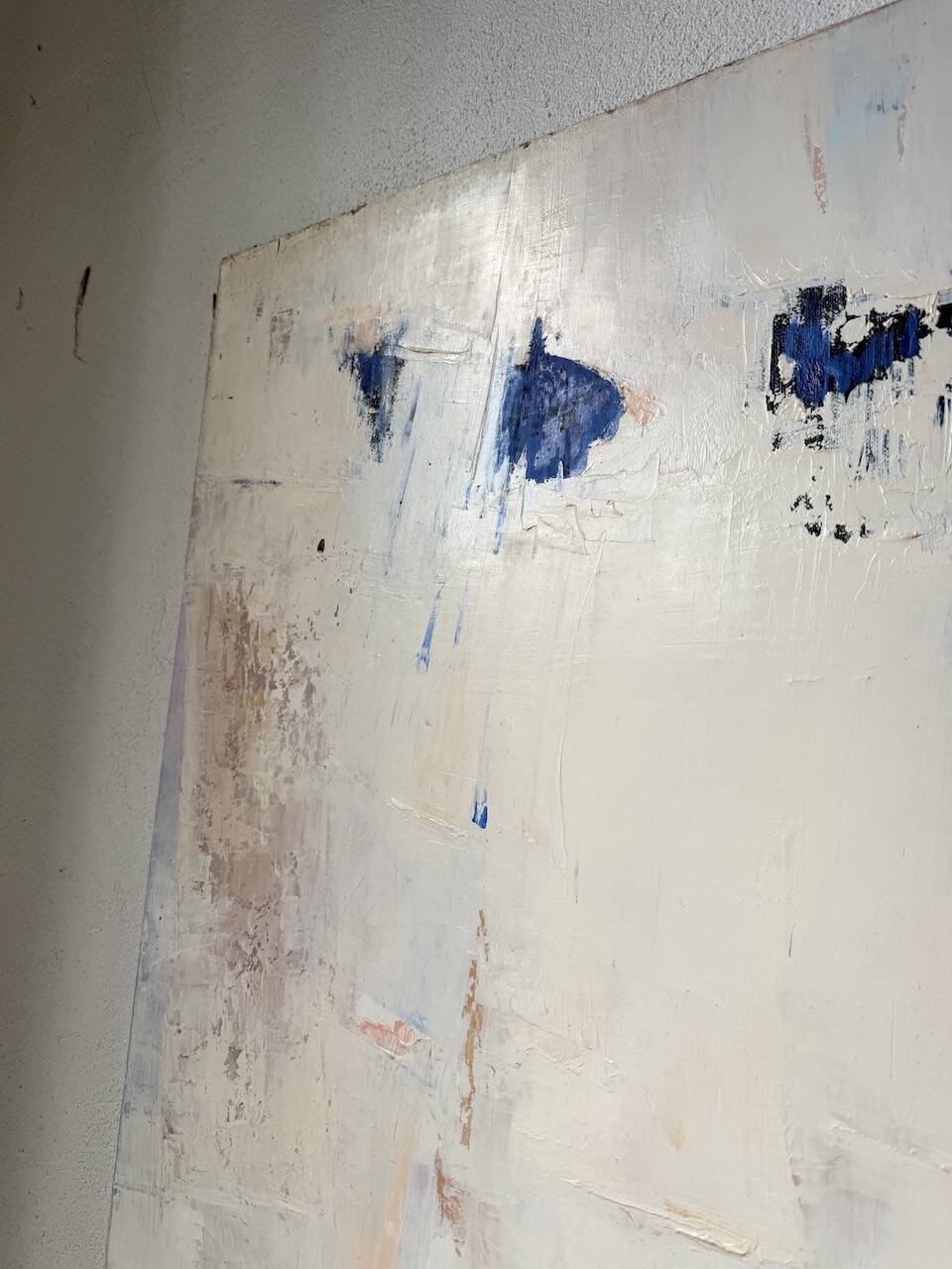 Toile abstraite blanche, peinture à l’huile XXème