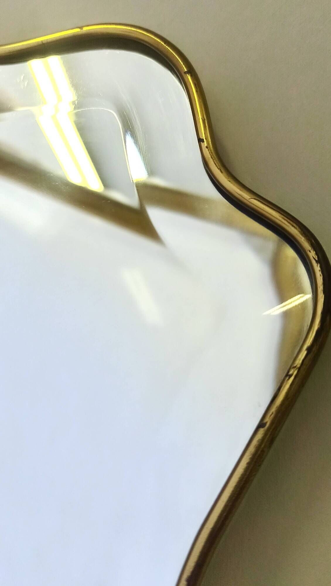 Vintage Shield Shaped Wall Mirror with Brass Frame and Beveled Glass, Italy