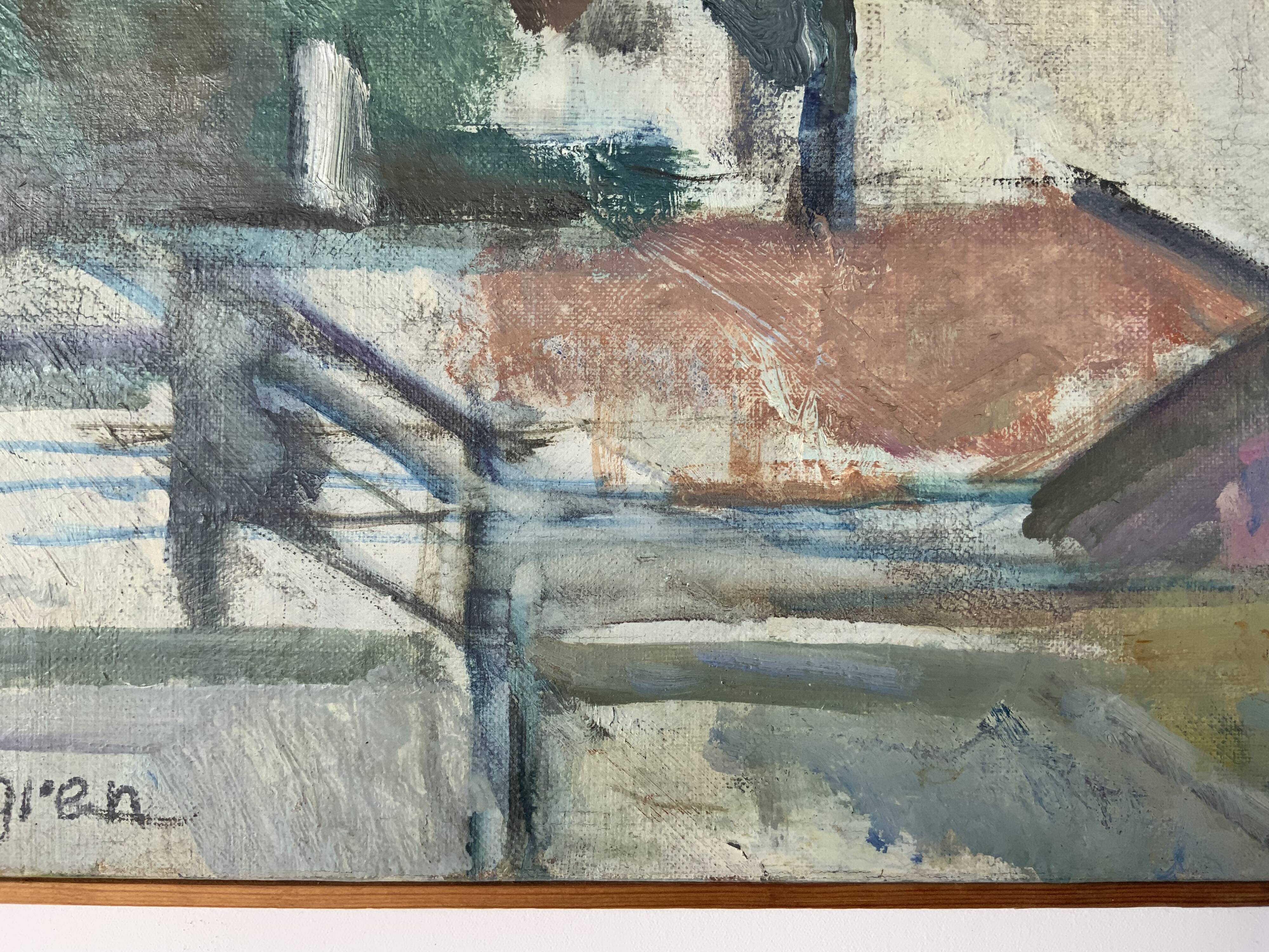 Vintage oil on canvas by S.Ekengren Architectural Landscape at Cadaques