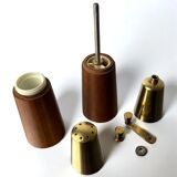 Salt shaker and pepper mill in rosewood and brass, Italy, 1970s