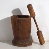 Mortier et pilon anciens de style wabi-sabi (c.1920) #1