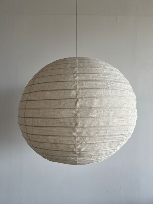 Petite suspension en rotin et lin naturel japonisante ronde D30