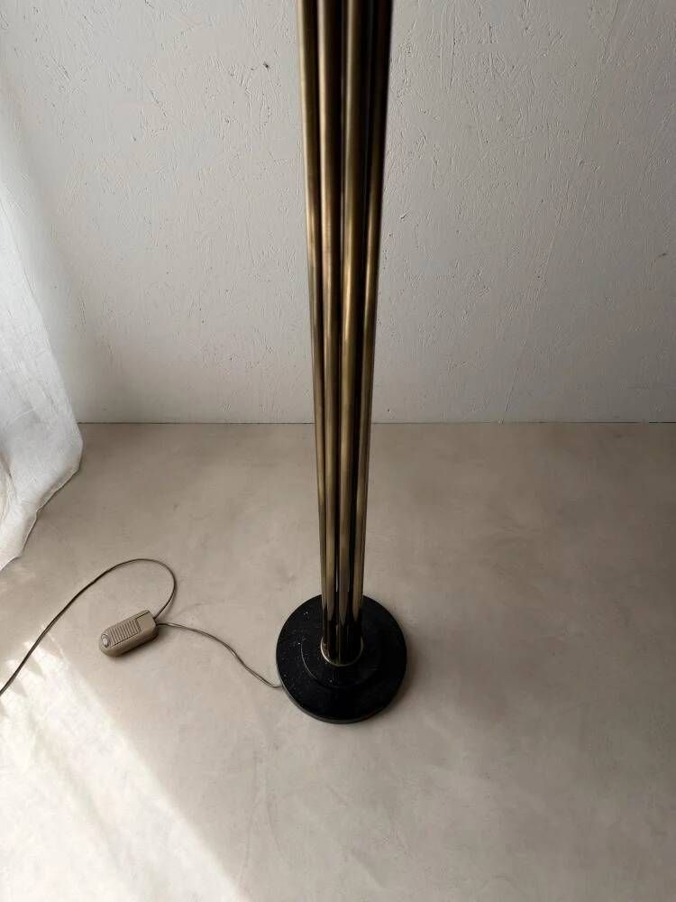 Lumiere brass floor lamp with glass uplighter France 1980s