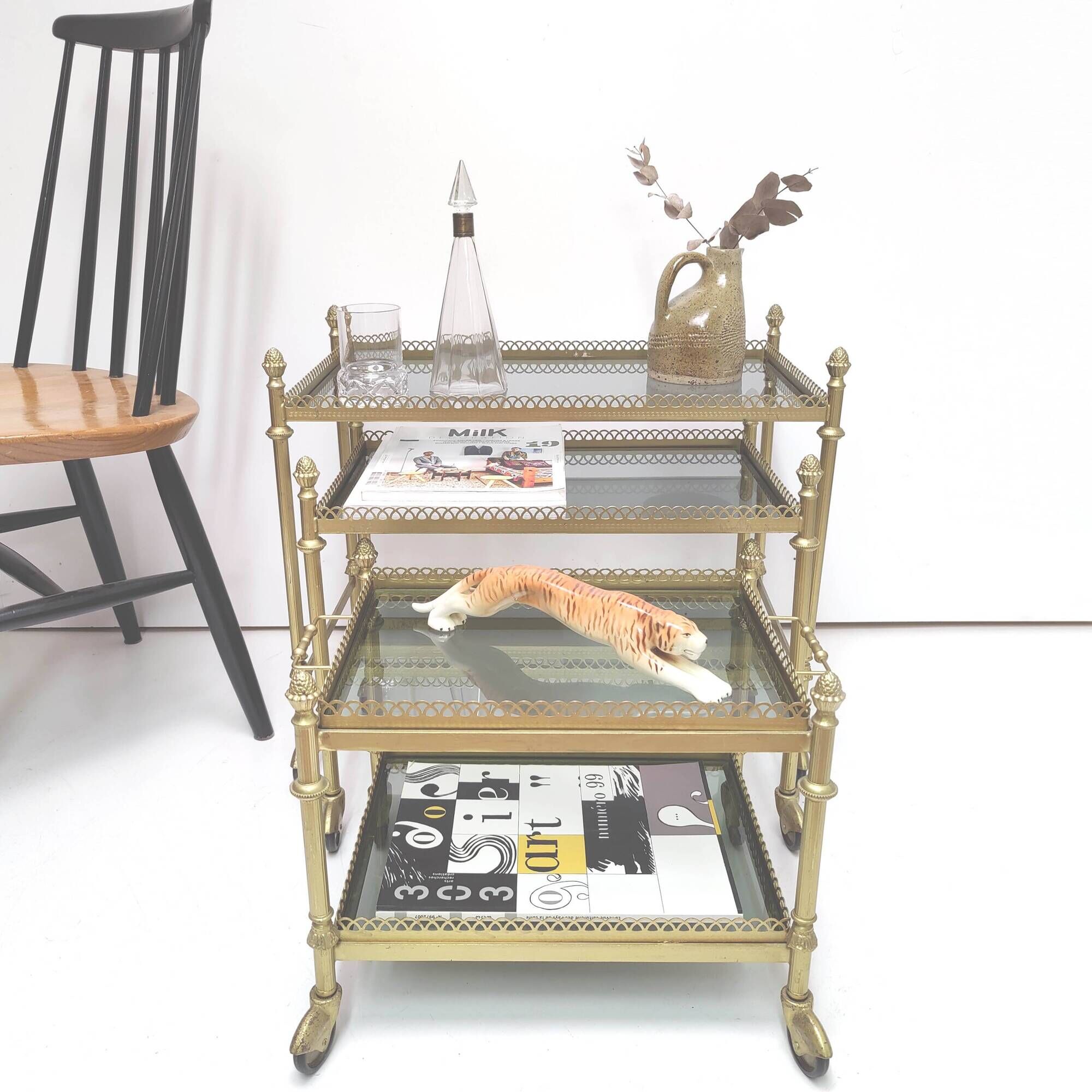 Desserts nesting tables gilded metal and smoked glass