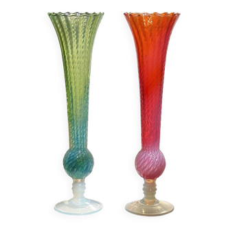 Set of 2 Italian MCM Iridescent Vases