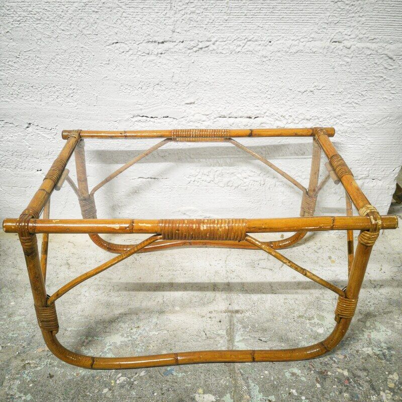 Rattan and glass coffee table