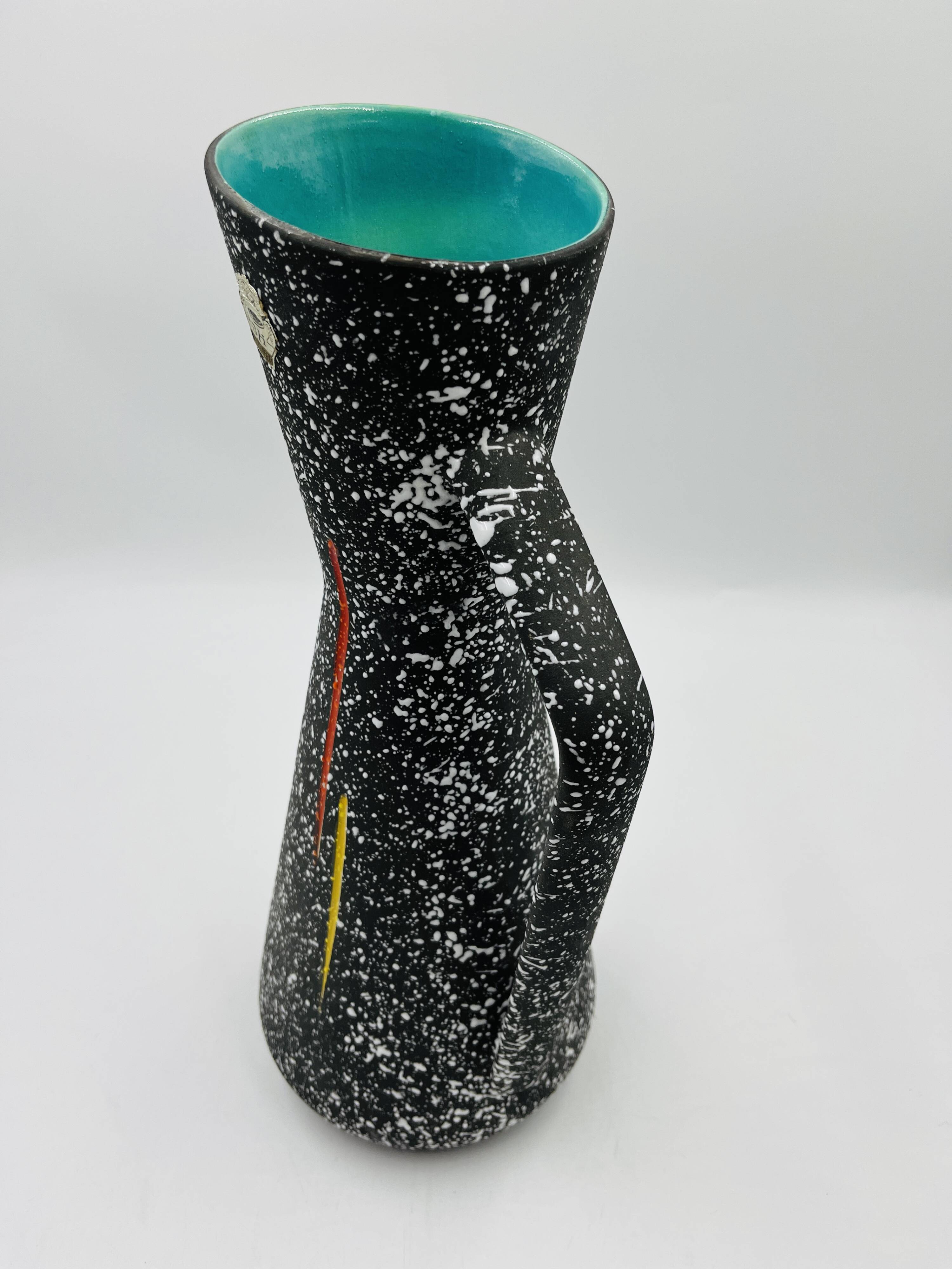 Vintage pitcher Hubert Bequet in speckled ceramic Belgium