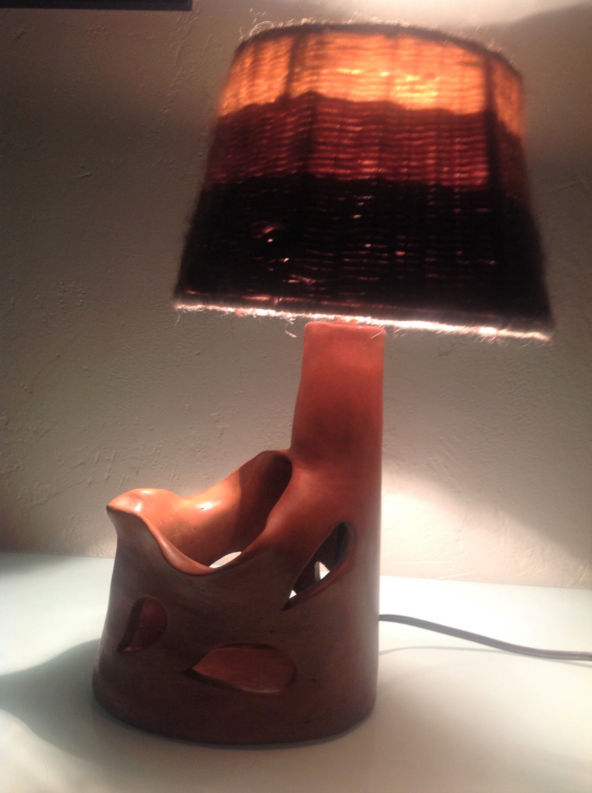 Ceramic lamp terracotta and lampshade wool 50/60