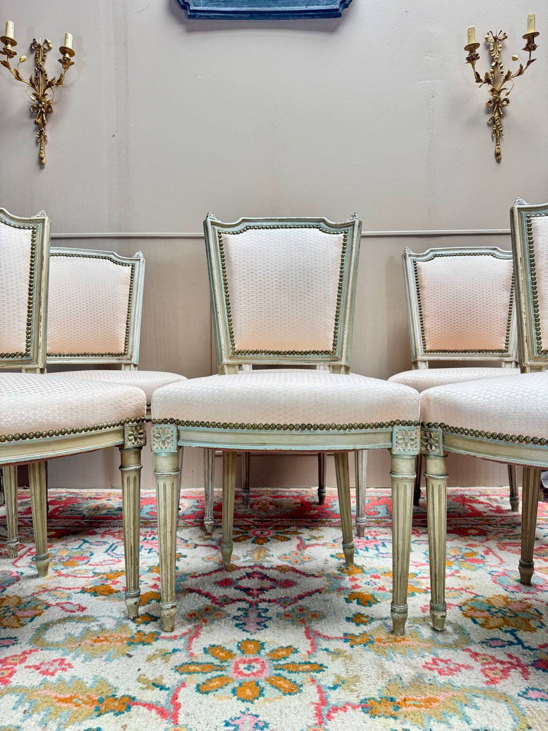 Set of Six Louis XVI Style Lacquered Wood Chairs, 19th Century