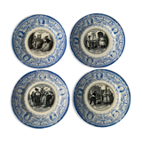 4 assiettes à dessert anciennes bleues et noires Jules Vieillard Bordeaux XIXème siècle