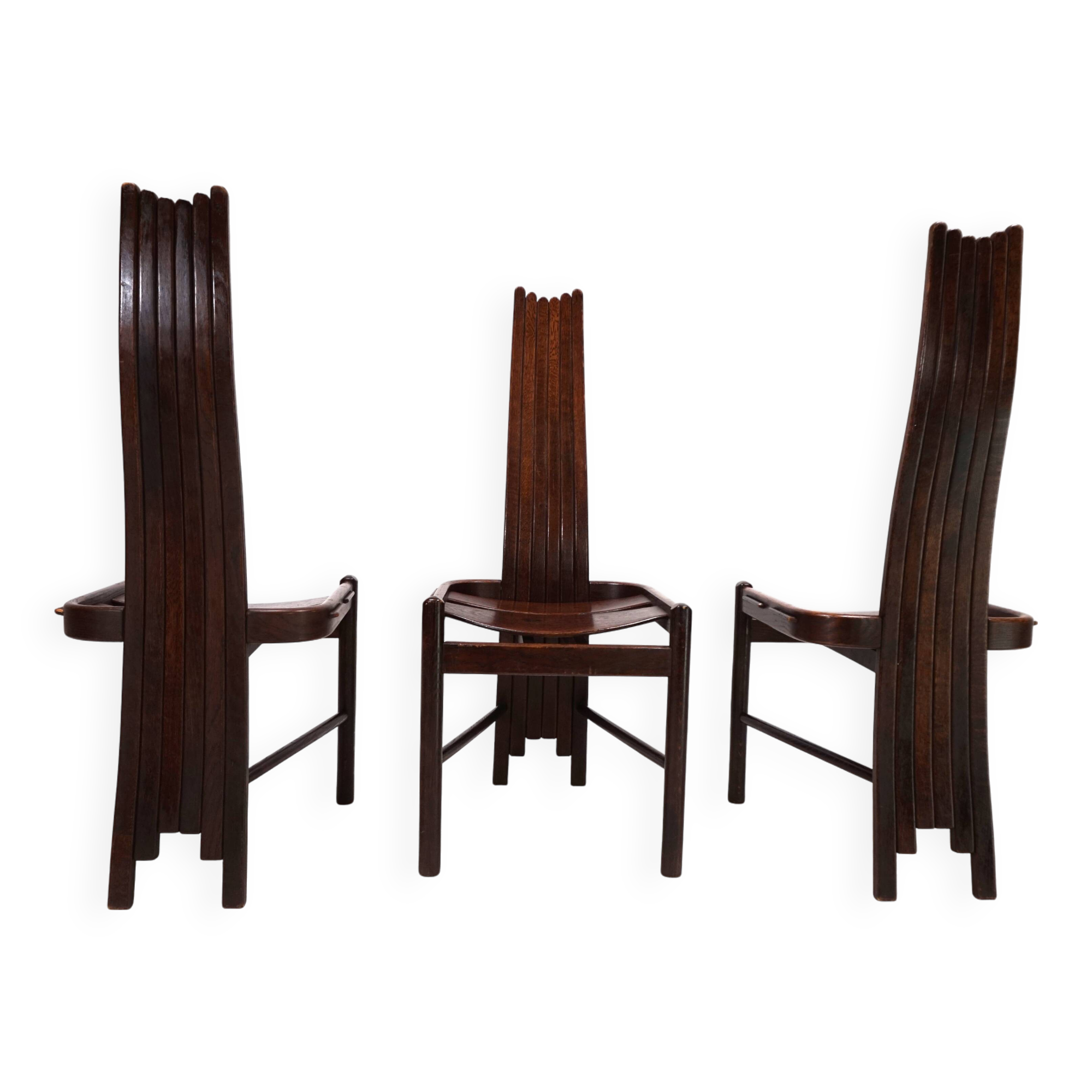 Set of 3 Allmilmö brutalist dining chairs oak, 1980