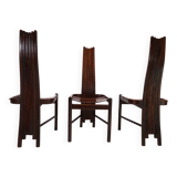 Set of 3 Allmilmö brutalist dining chairs oak, 1980