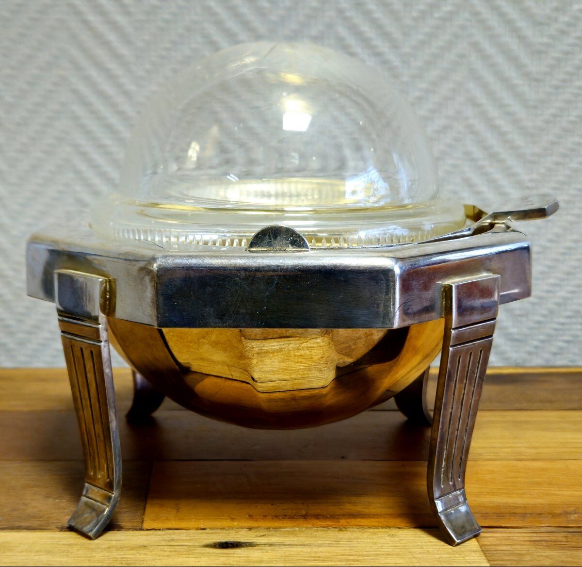 Art Deco caviar bowl in silver-plated metal and glass – 1930s