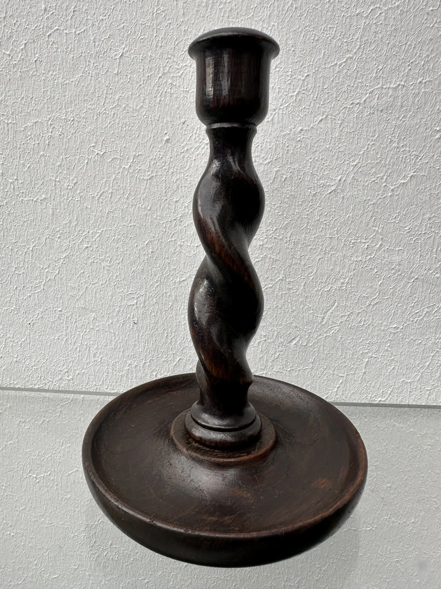 Pair of English oak Barley Twist candlesticks