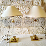 Paire de lampe plexiglas et laiton, Maison Le Dauphin, 1970