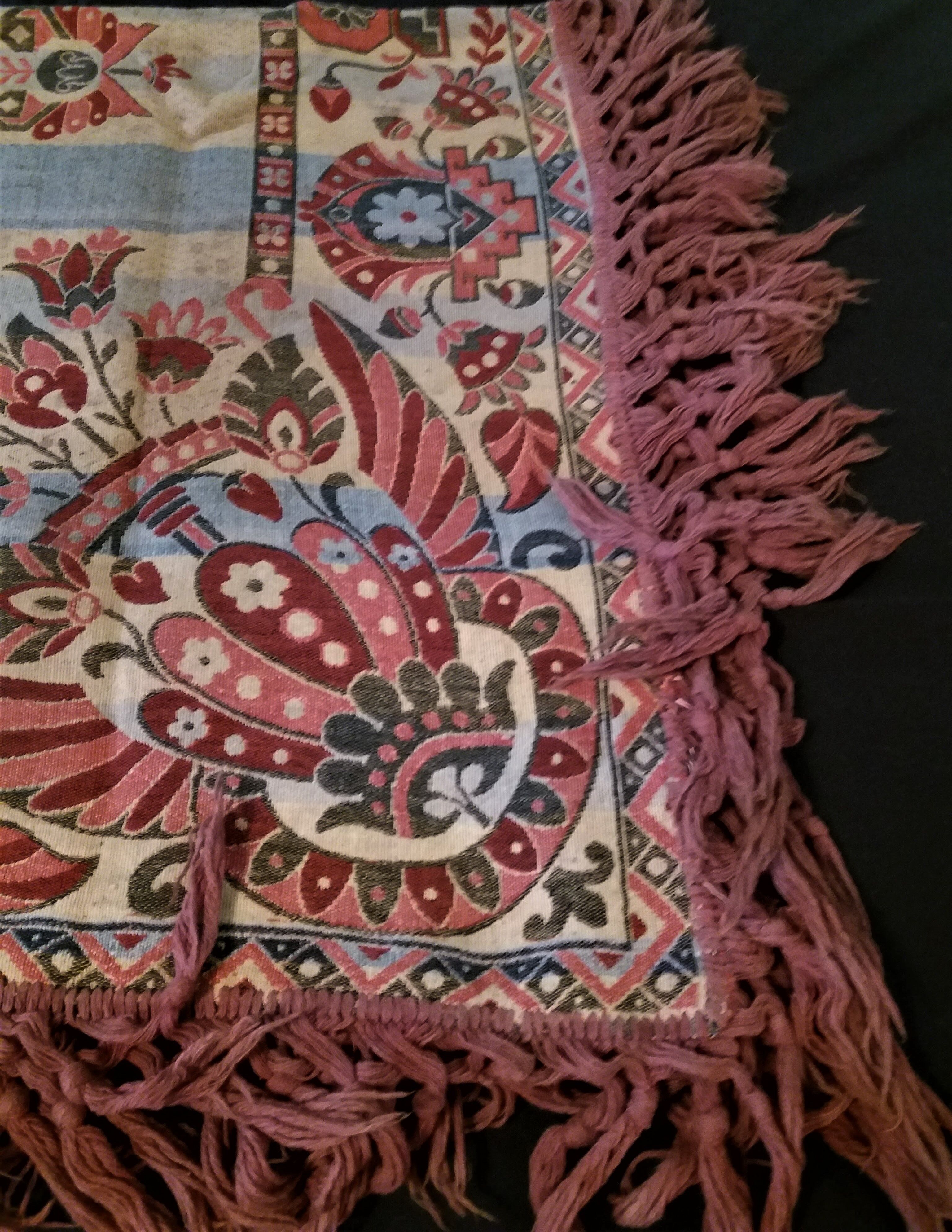 Table mat fringed 19th century tapestry