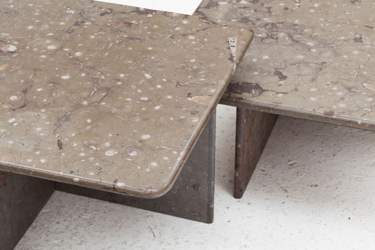 Ensemble de 3 tables basses carrées en marbre fossile, design des années 1970