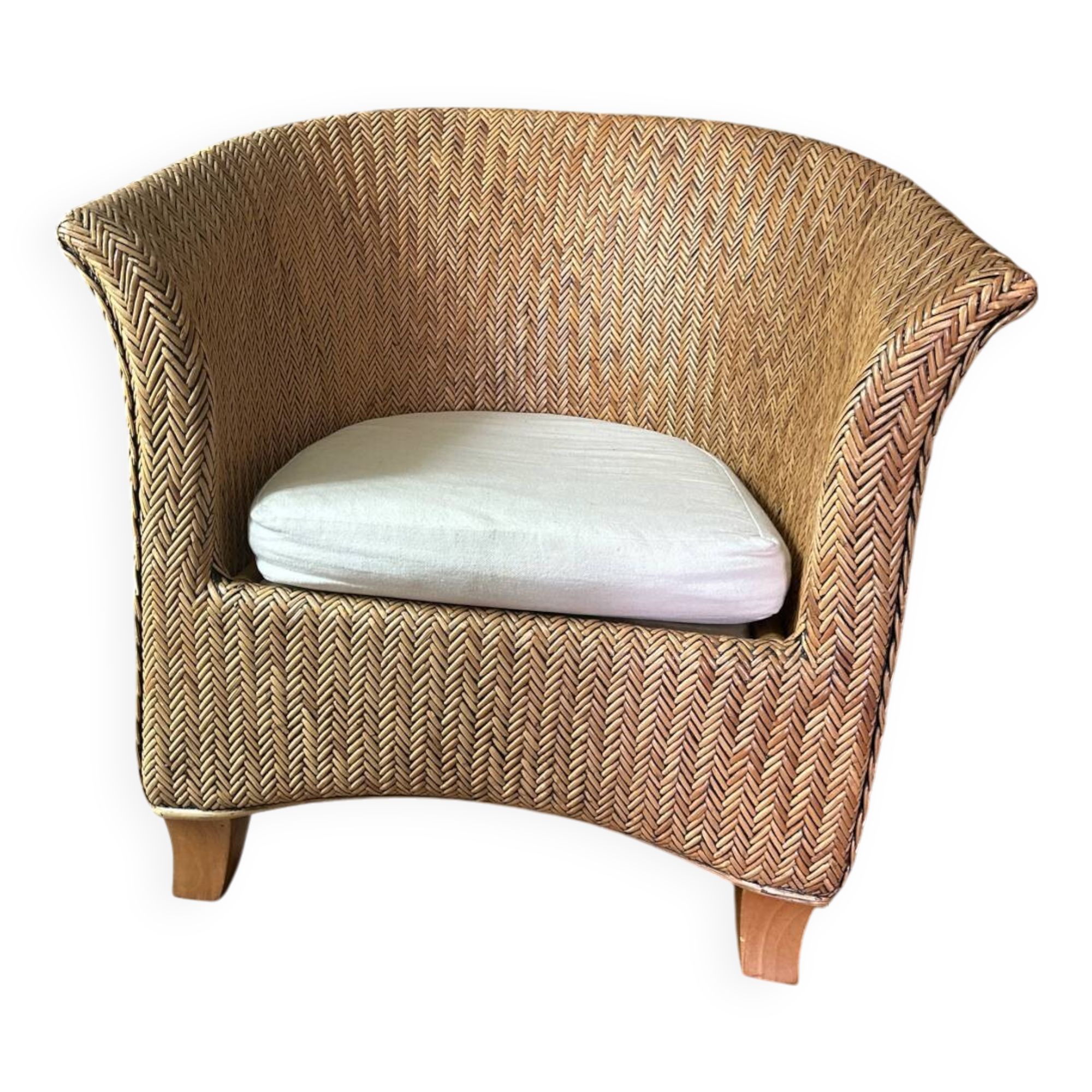 Varnished rattan armchair