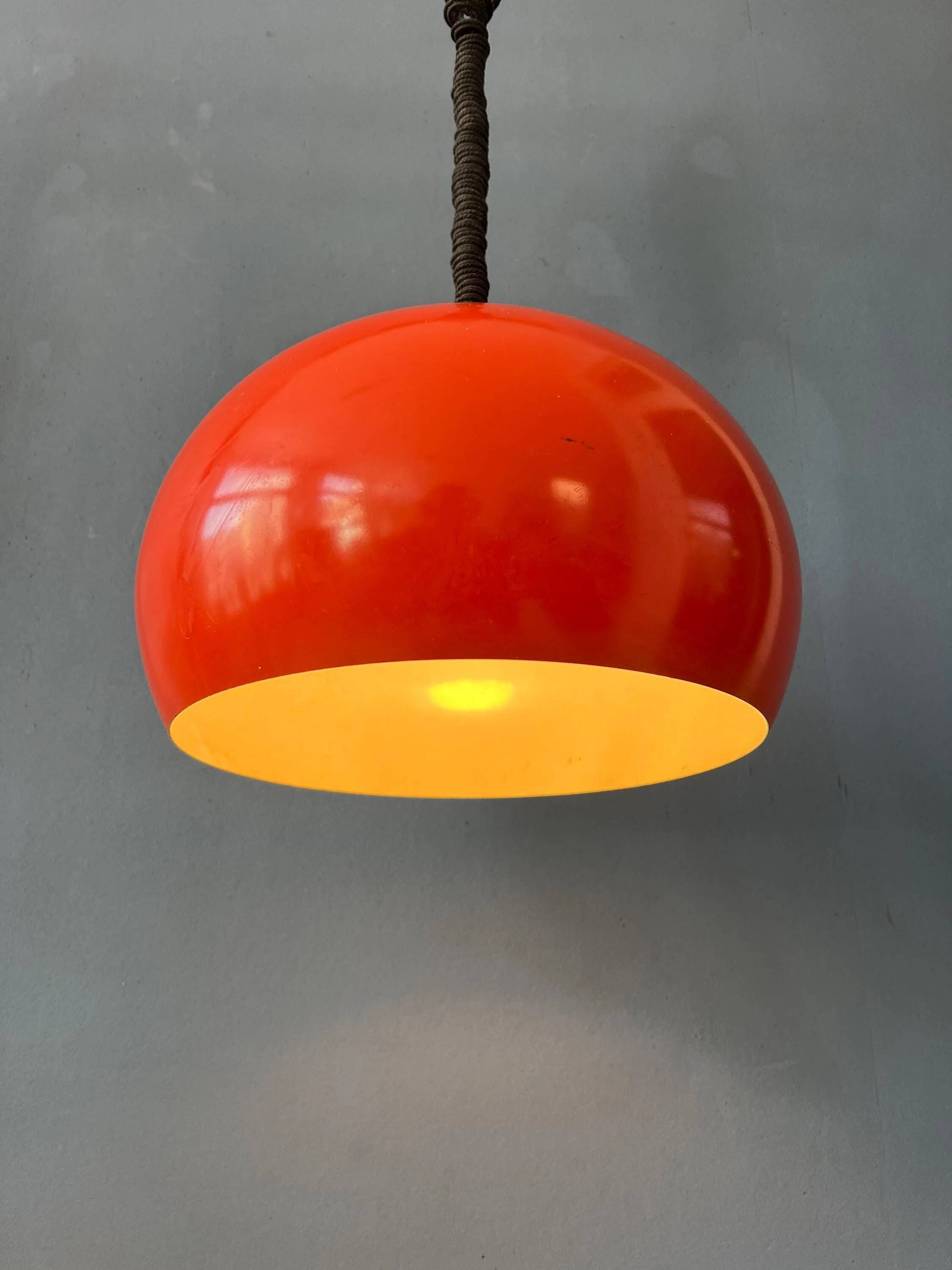 Large vintage red metal pendant light in Space Age style