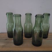 Lot of 5 vintage green bubble glass bottles (1950-1970)