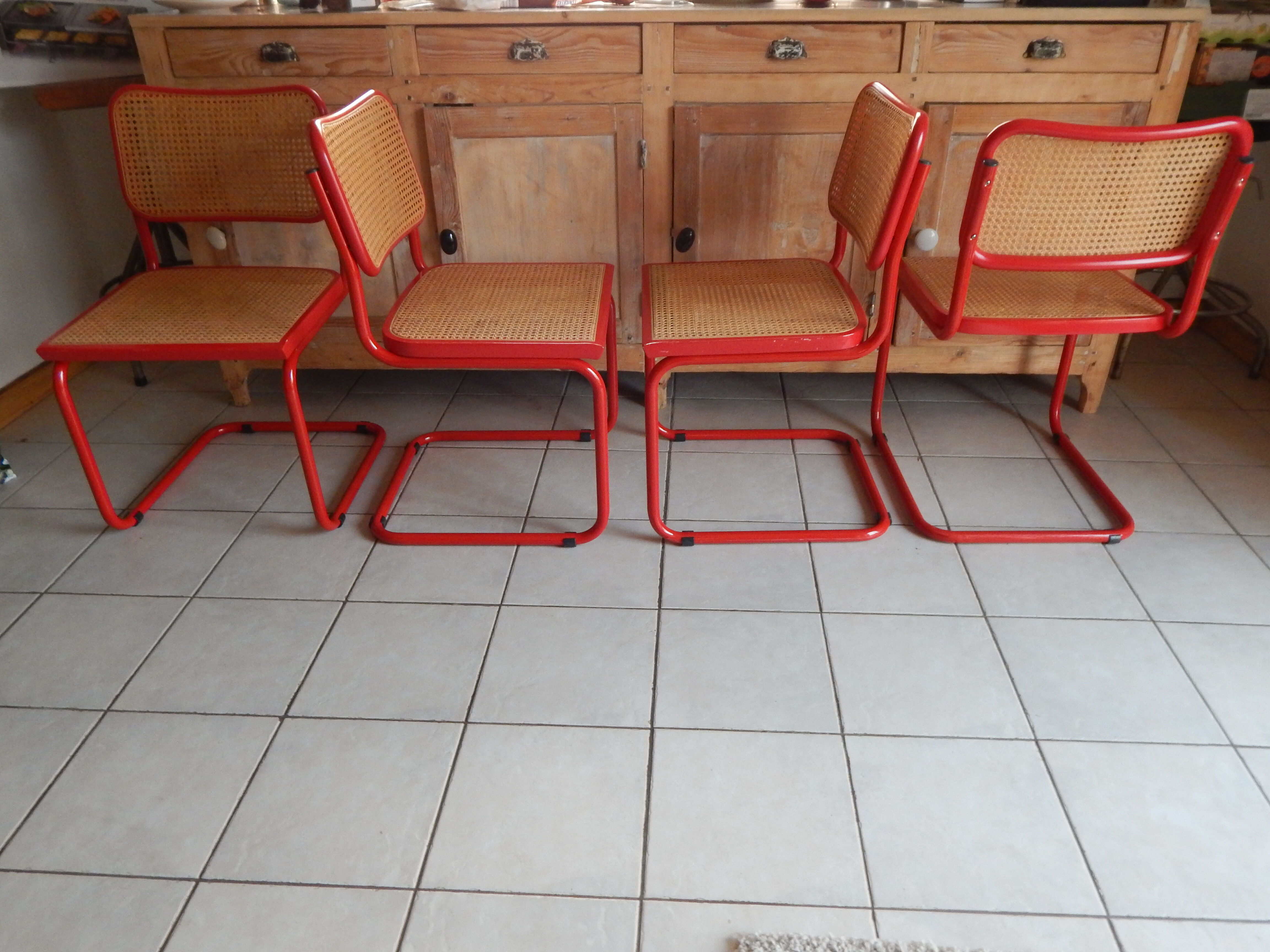 Set 4 chair B32 red Marcel Breuer Cesca