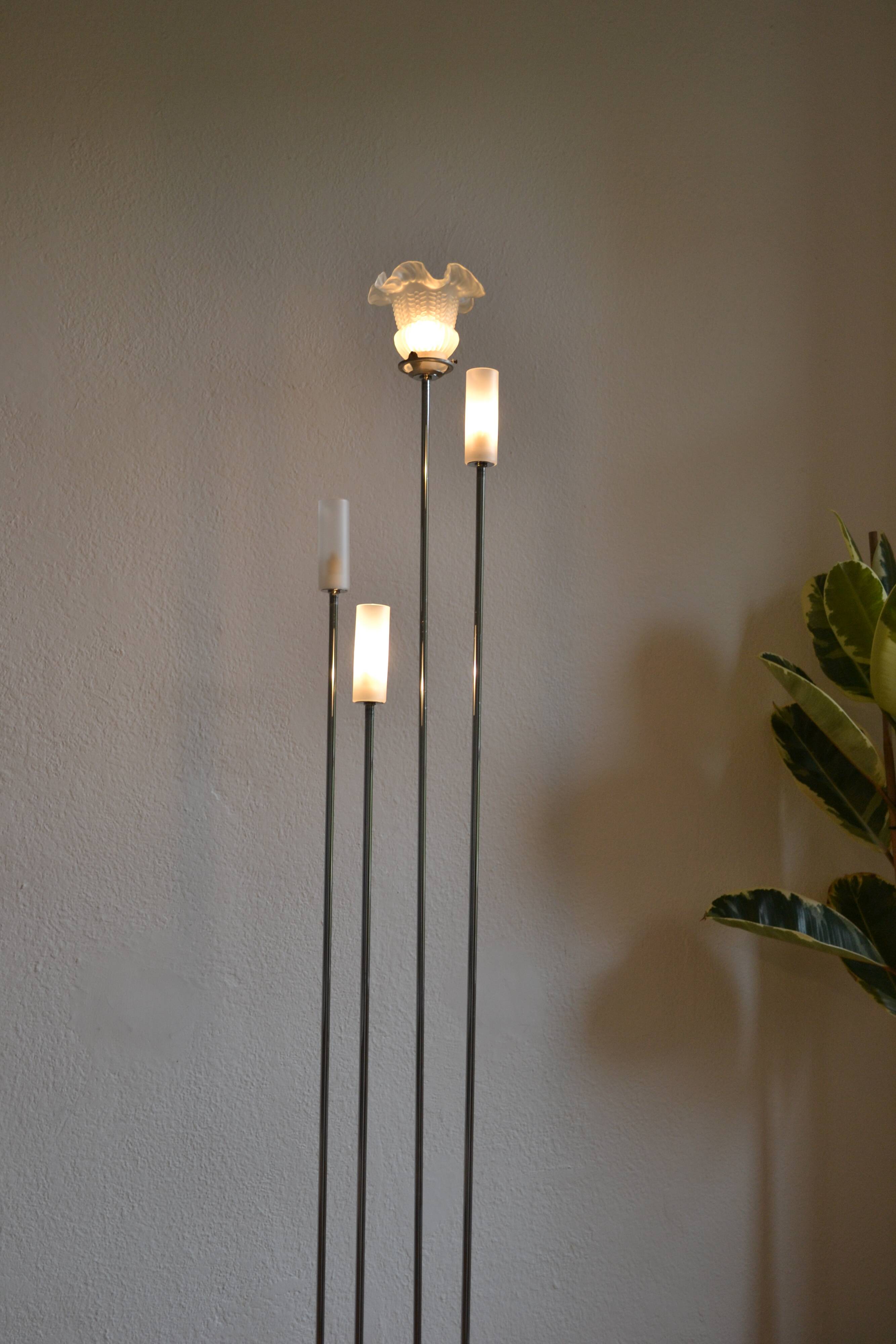 Modernist metal and glass floor lamp