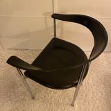 Set of 6 vintage arper chrome leather chairs