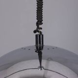 VINTAGE 1970S CHANDELIER IN CHROME-PLATED METAL AND GLASS, ITALIAN DESIGN