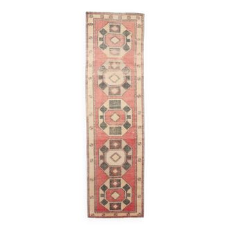 4x12 Coral Red & Beige Vintage Runner Rug,106x375 Cm