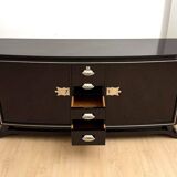 Art Deco Sideboard in Black Lacquer, Maple & Chrome, France, 1930