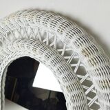Large framed white wicker mirror 1970s  57x72cm