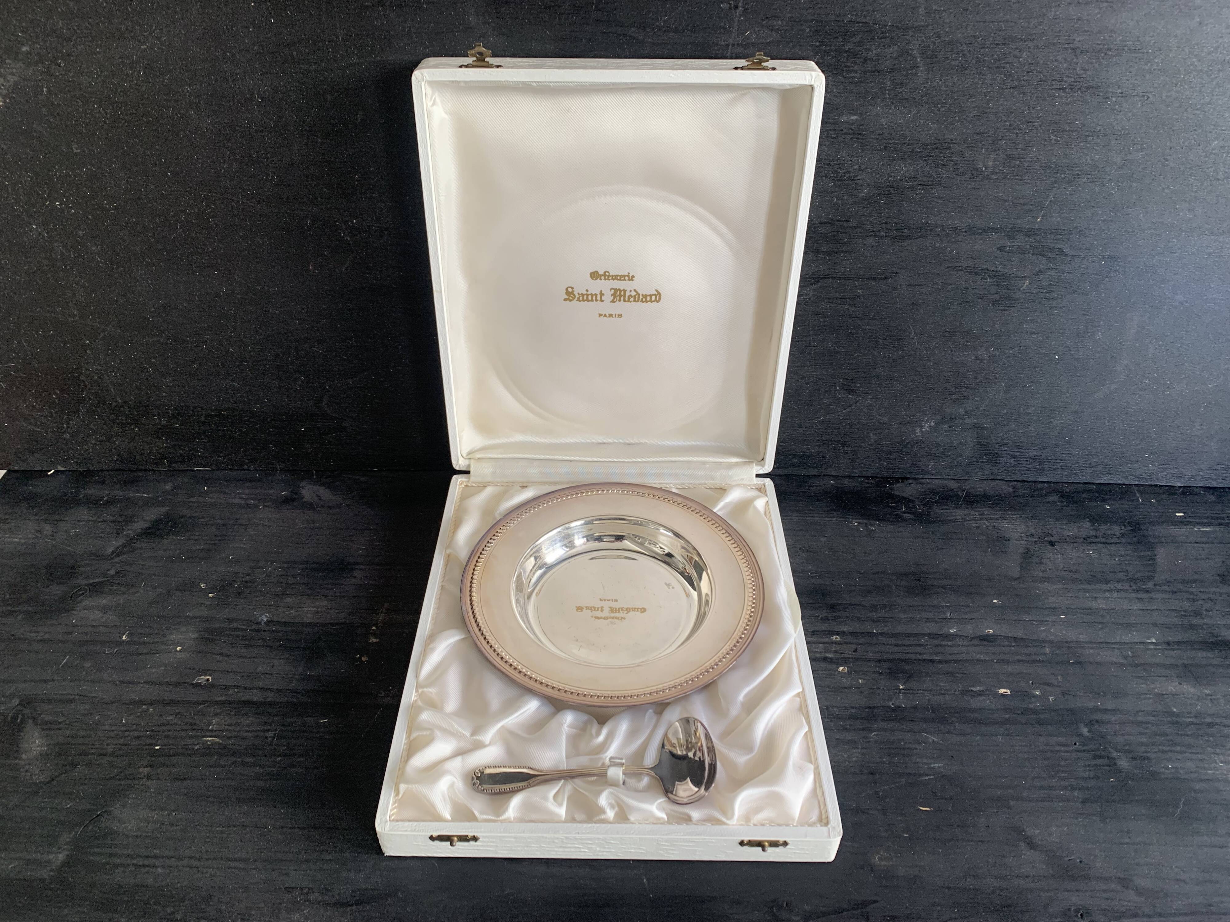 Silver plate and spoon, Orfèvrerie Saint Médard, Paris, 1950