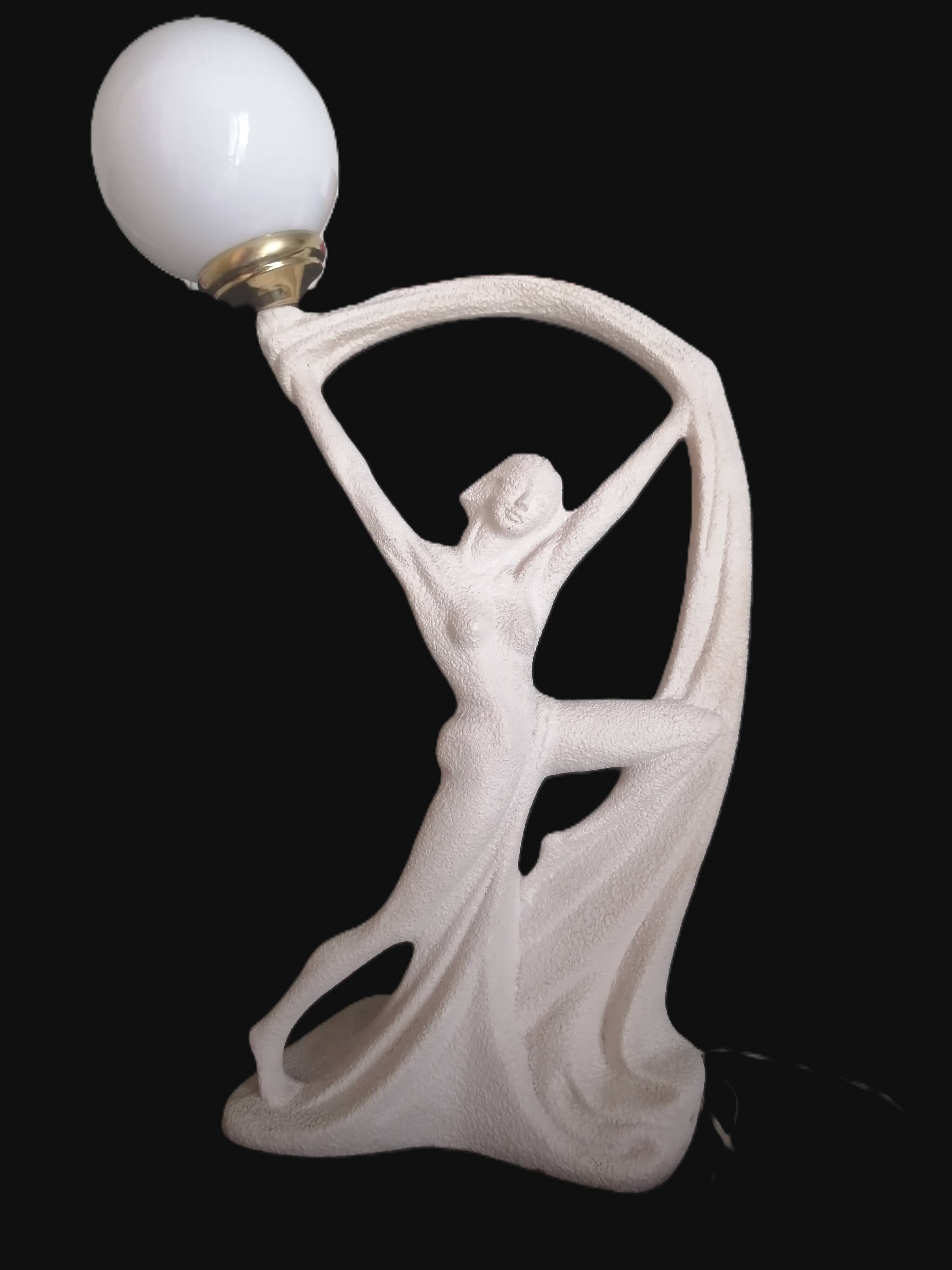 Art Deco lamp with stoneware resin sculpture, 1960s