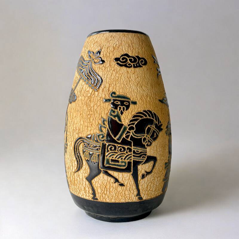 Vintage ceramic art studio vase Dona Saigon Vietnam 1970s