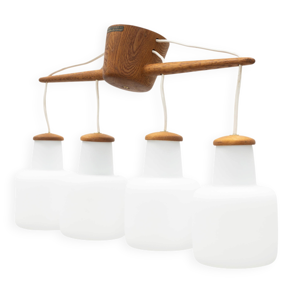 Uno & Osten Kristiansson pour Luxus Light - Lustre à 4 suspensions en chêne et verre