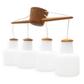 Uno & Osten Kristiansson pour Luxus Light - Lustre à 4 suspensions en chêne et verre