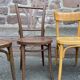 Lot 6 mismatched wooden bistro chairs