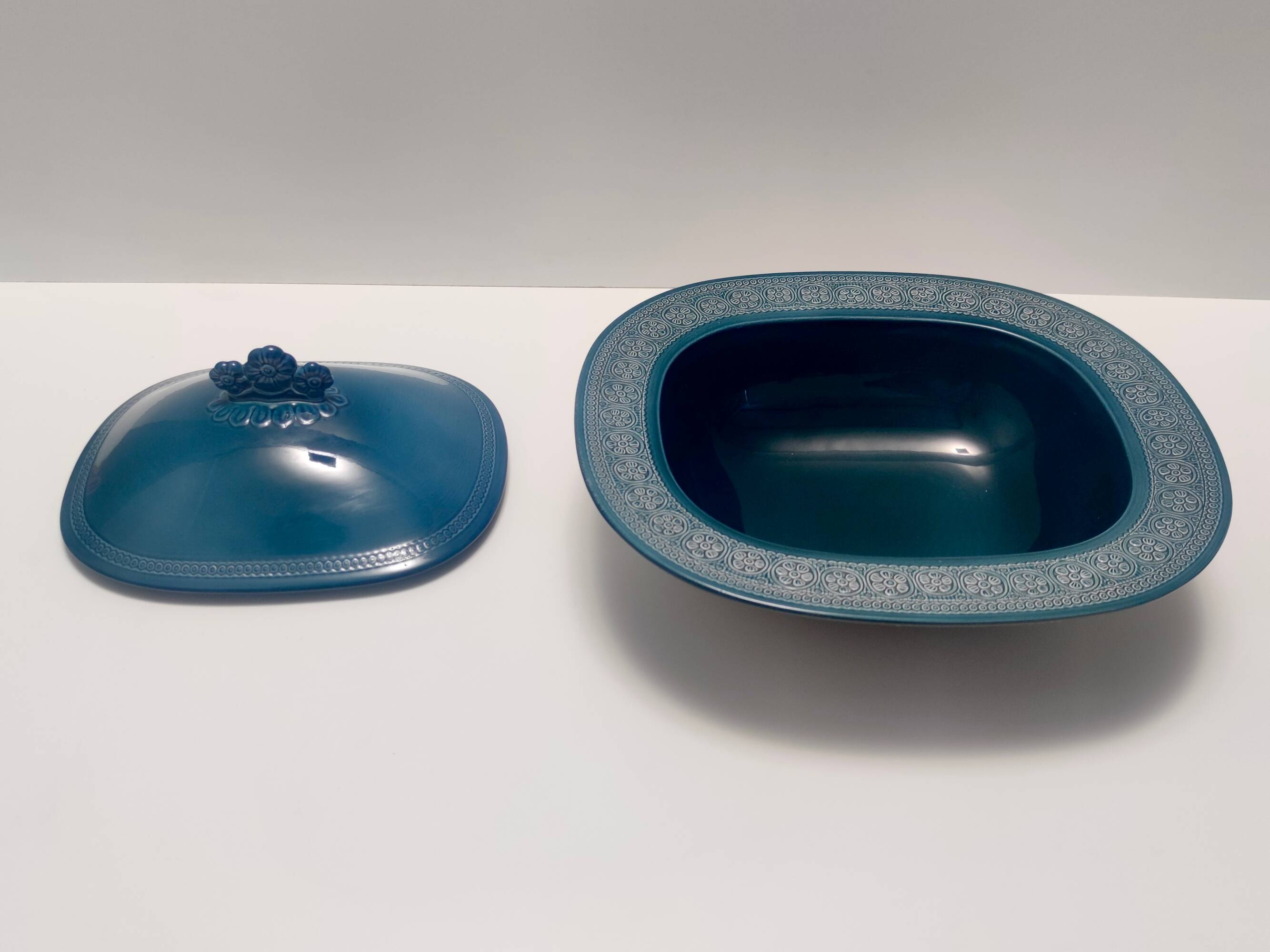Blue Earthenware "Margherita" Centerpiece by Antonia Campi for Laveno, Italy