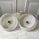 Pair of suspensions in white Clichy glass and golden edging 40s-50s