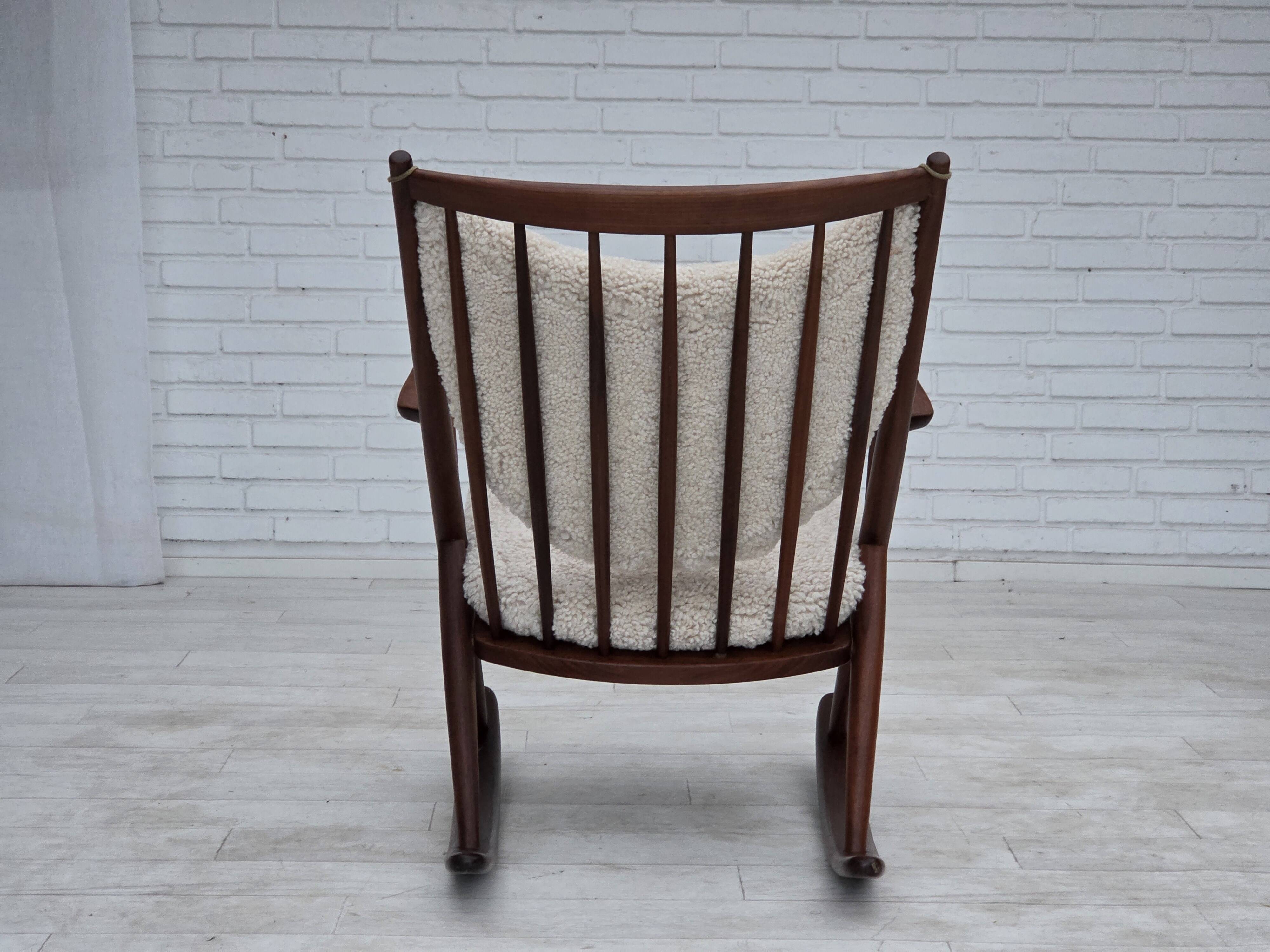 1960s, Danish rocking chair by Frank Reenskaug, model 182, sheepskin.