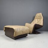 Vintage leather swivel chair with ottoman, 1970s